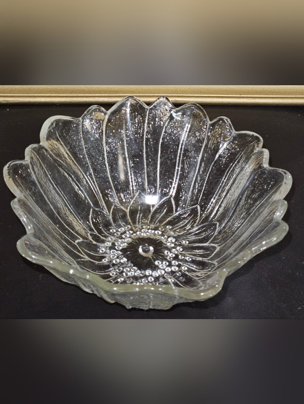 Lily Pons Wild Rose 1960s Indiana Glass Clear Crystal Glass Flower Bowl 7"